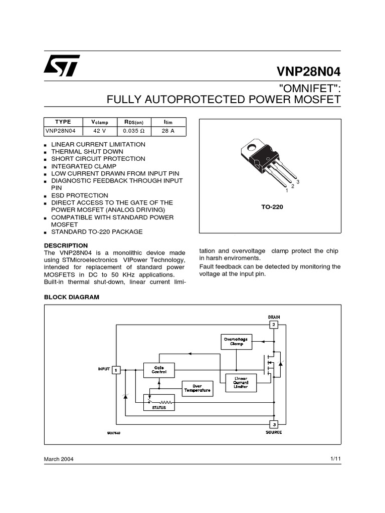 VNP28N04 E Datasheetz PDF Mosfet Electrostatic Discharge