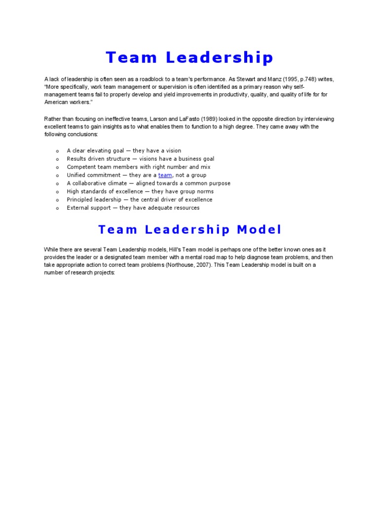 Strengths of Team Leadership Model | PDF | Leadership | Goal