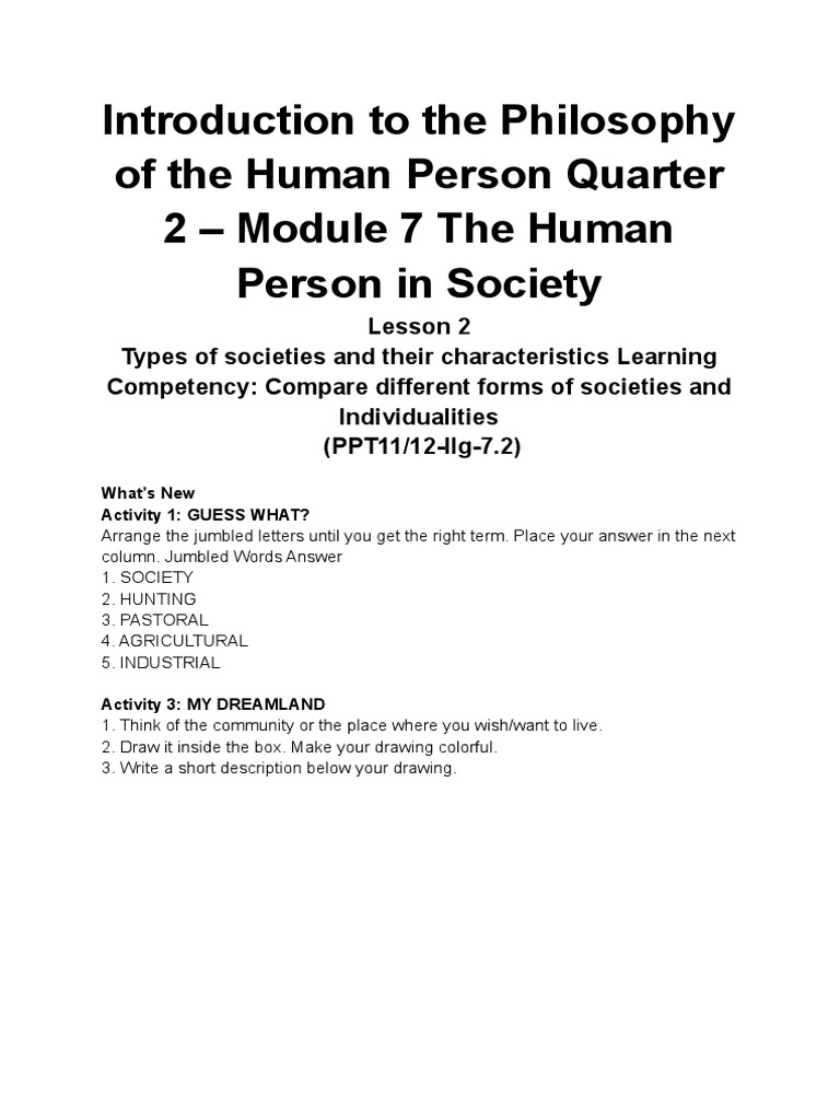Human Person in Society: Module 7 | PDF | Society | Human Nature