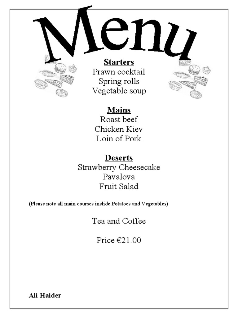 Three-Course Meal Menu | PDF | Cooking, Food & Wine