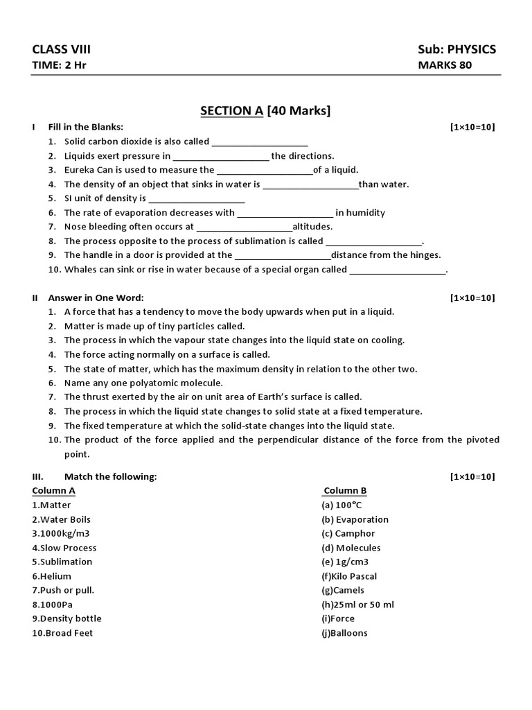 Class 8 Physics | PDF | Liquids | Water