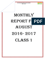 Monthly Report For August 2016-2017 Class 1: Sri Sri Ravishankar Vidya Mandir 2016 - 2017