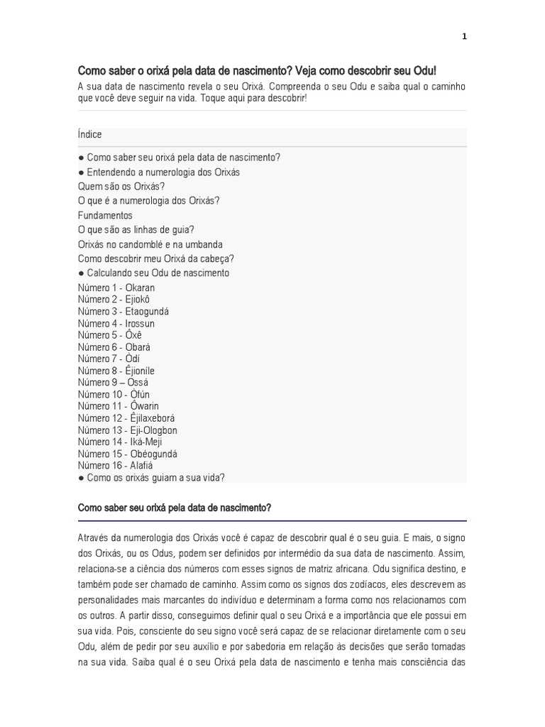 Descubra seu Orixá pela Data de Nascimento | PDF | Vida