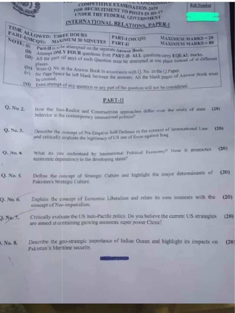 CSS International Relations Exam Papers | PDF | International Relations ...
