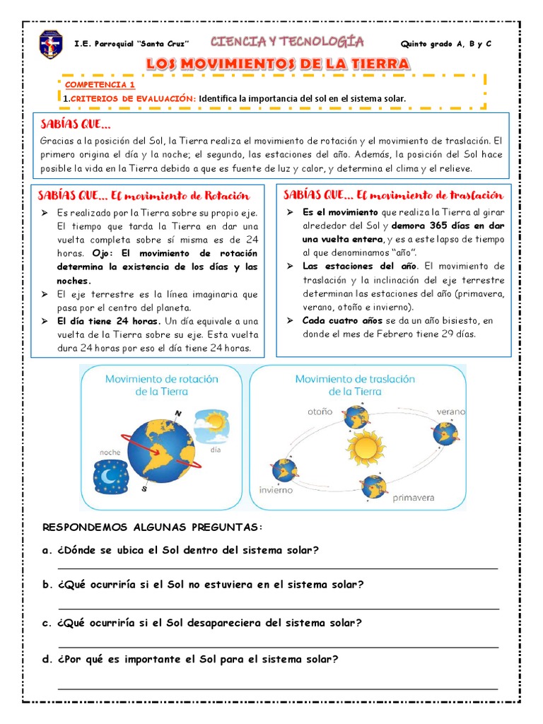 Movimientos de la Tierra para Niños | PDF | Tierra | Sistema solar