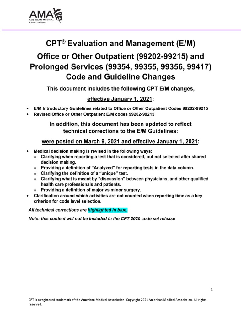 CPT Office Prolonged Svs Code Changes PDF Patient Medicine