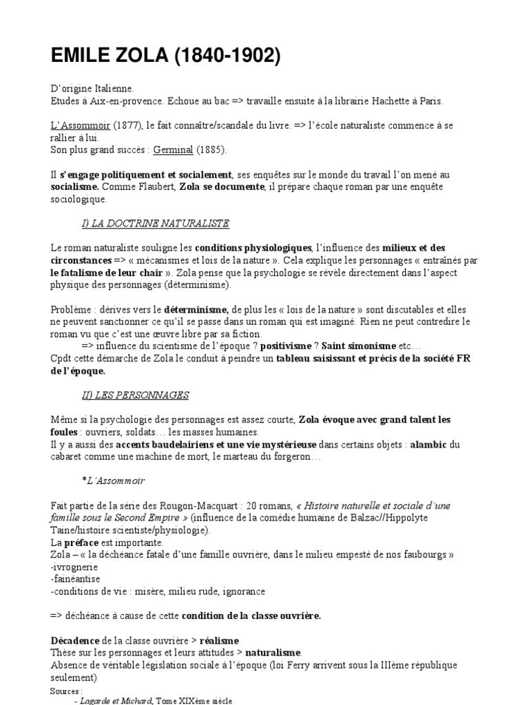 Fiche Biographie Emile Zola Emile Zola Realisme Litterature