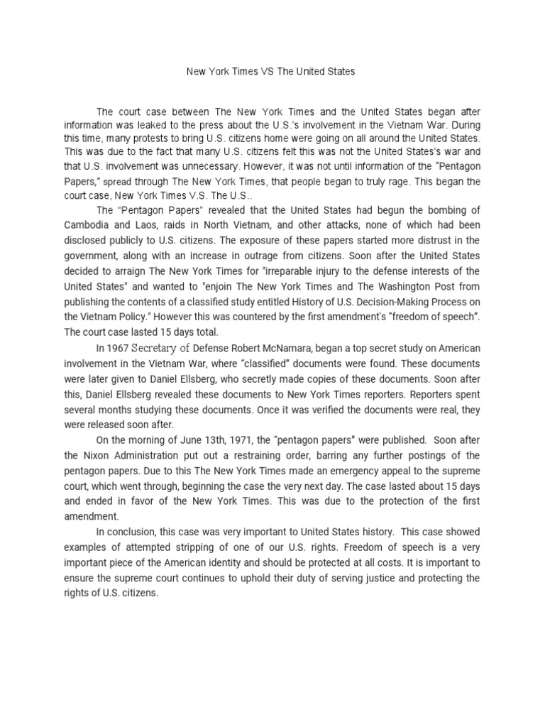New York Times Vs The United States PDF Pentagon Papers Government