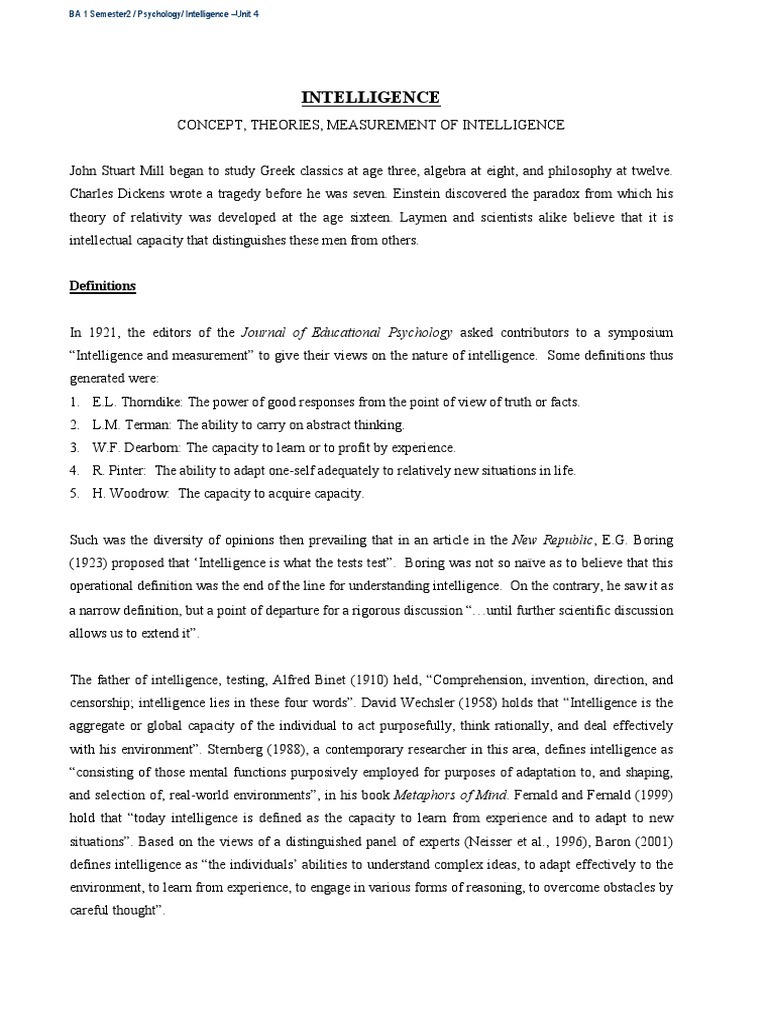 Theories and Measurement of Intelligence | PDF | Intelligence ...