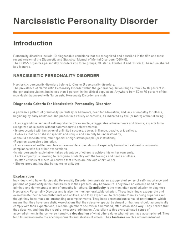 Narcissistic Personality Disorder | PDF | Personality Disorder | Mental ...