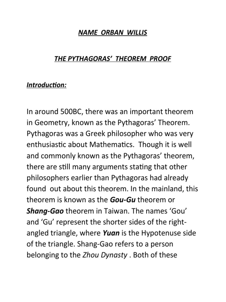Pythagoras' - Theorem - PROOF by ZHAO and LIU | PDF | Mathematics ...