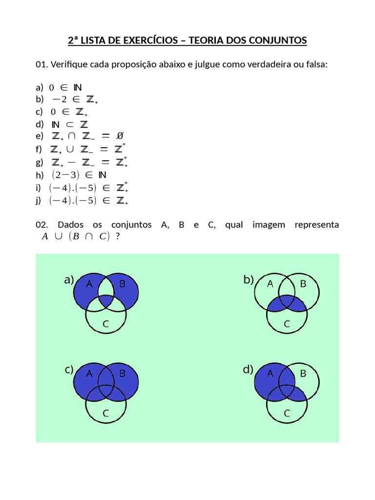 2 Lista de Exercícios - Teoria Dos Conjuntos | PDF
