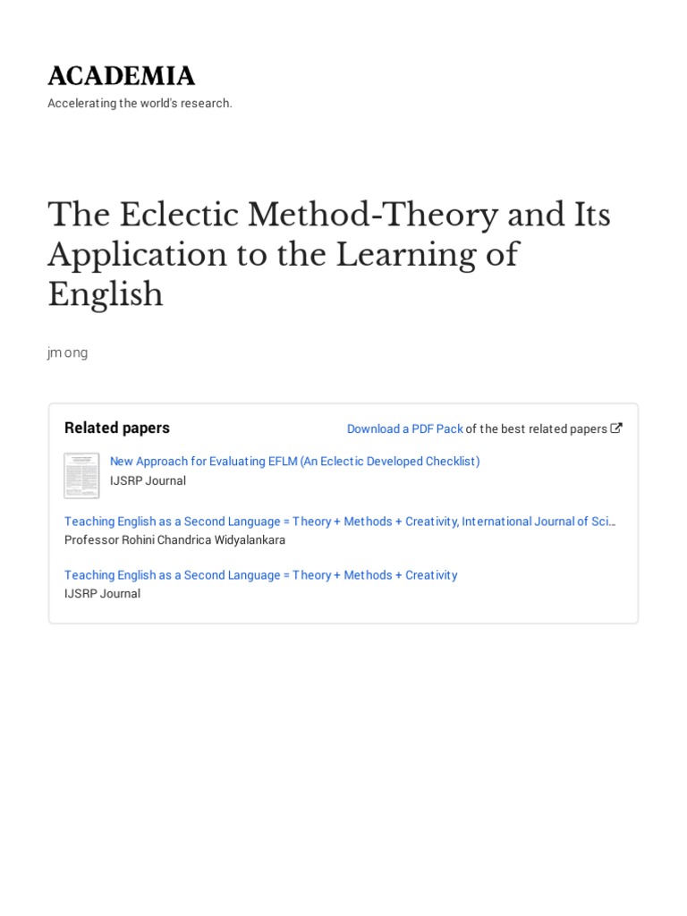 Eclectic Method PDF Language Acquisition Learning