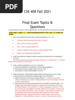 CSE 408 Fall 2021 Final Exam Topics & Questions