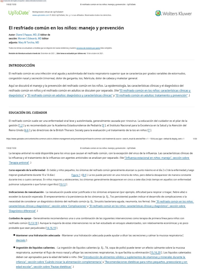 The Common Cold in Children Management and Prevention UpToDate En