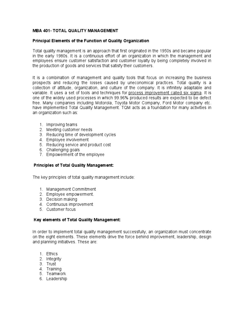 Total Quality Management Essentials | PDF | Leadership | Quality Management