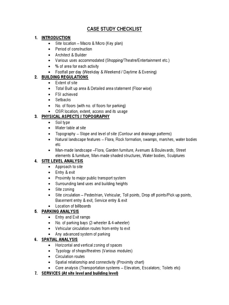 case study checklist