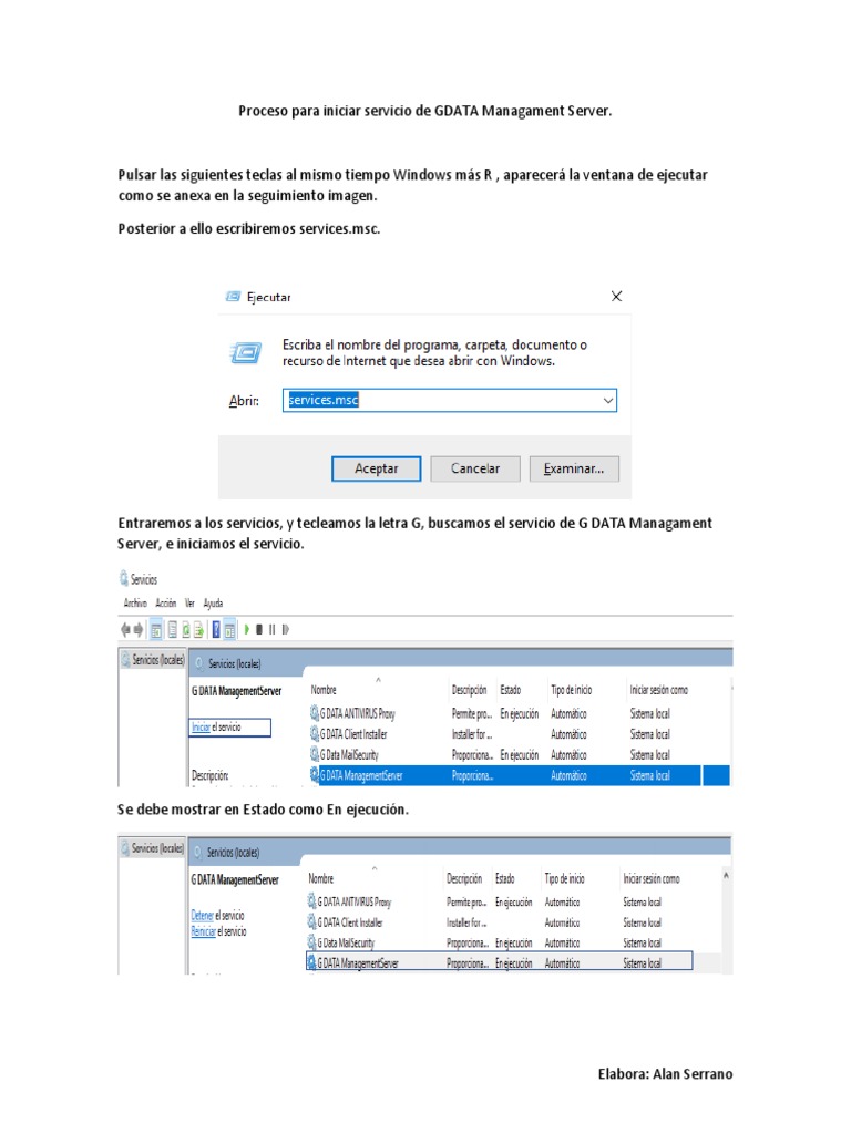 Proceso para Iniciar Servicio de GDATA Managament Server | PDF