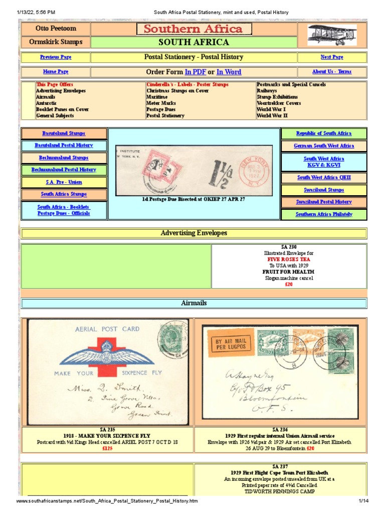 South Africa Postal Stationery Guide | PDF | Postage Stamp | Mail