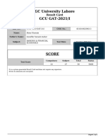 GC University Lahore GCU GAT-2021/I: Result Card