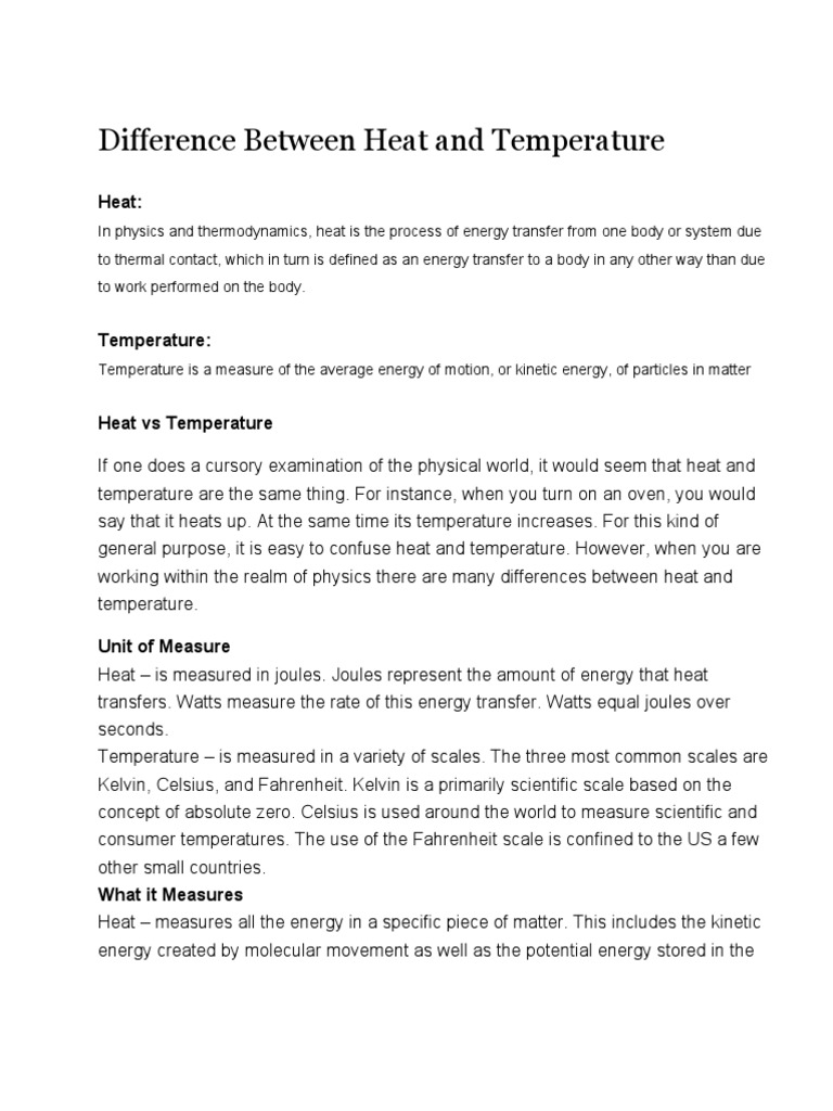 Understanding the Key Differences Between Heat and Temperature PDF