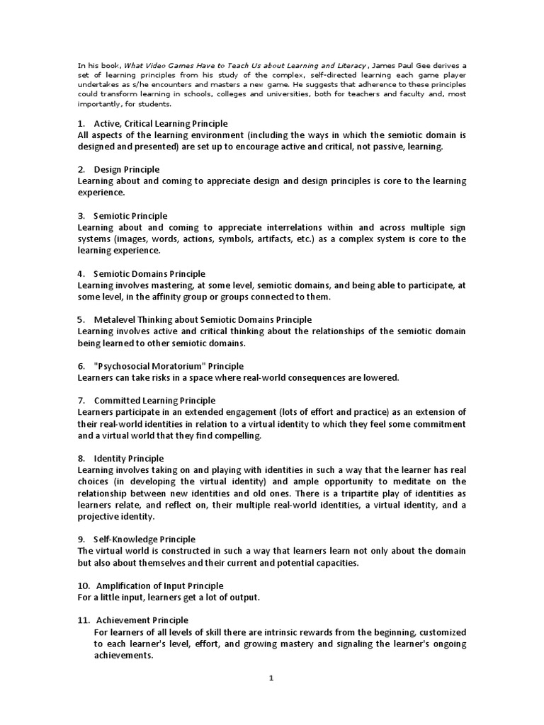 Gee's 36 Learning Principles Explained | PDF | Learning | Psychological ...