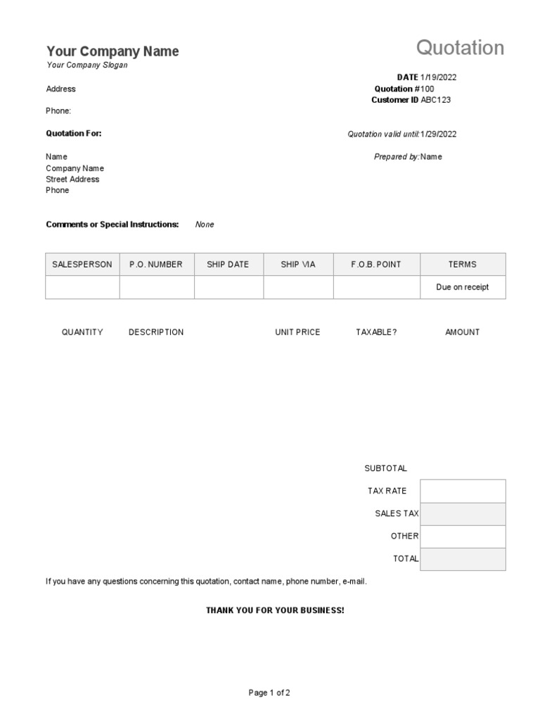 Quotation: Your Company Name | PDF