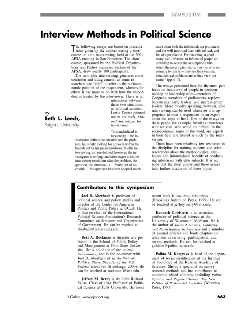 Interview Methods in Political Science by Rutgers University PDF