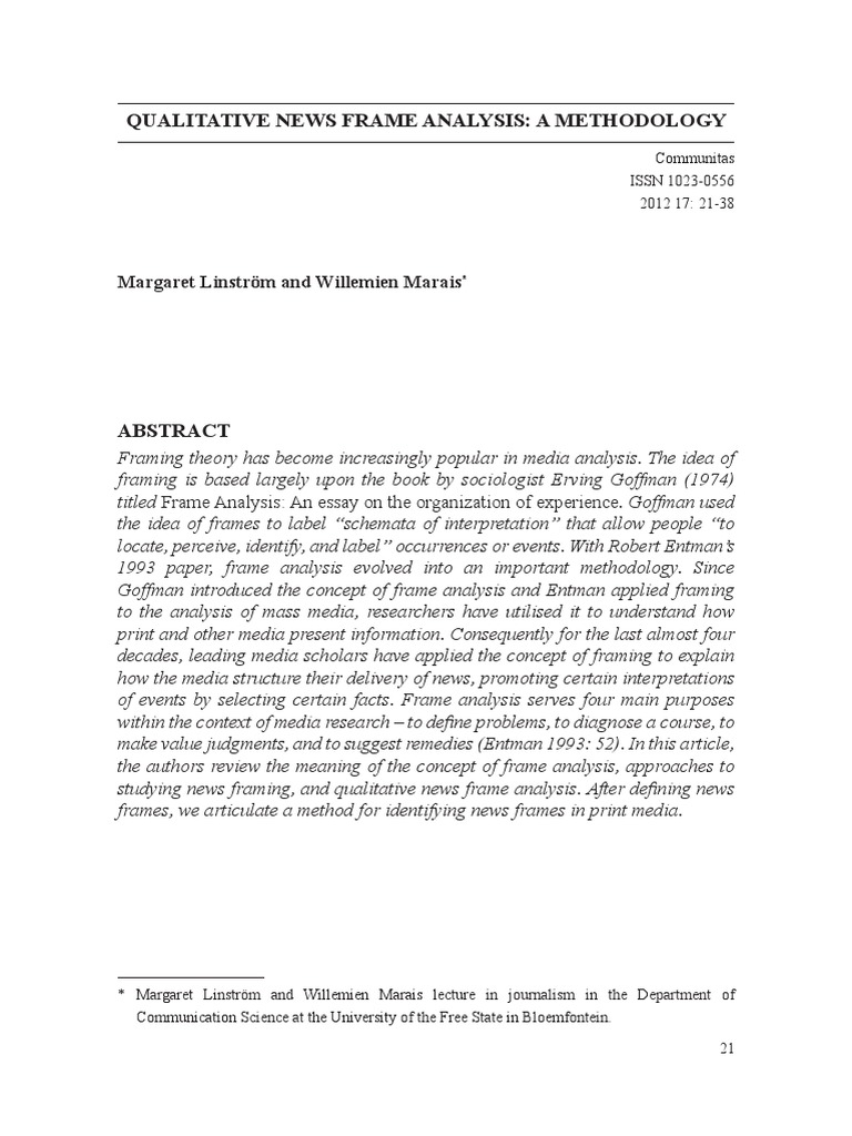 Qualitative News Frame Analysis Method | PDF | Framing (Social Sciences ...