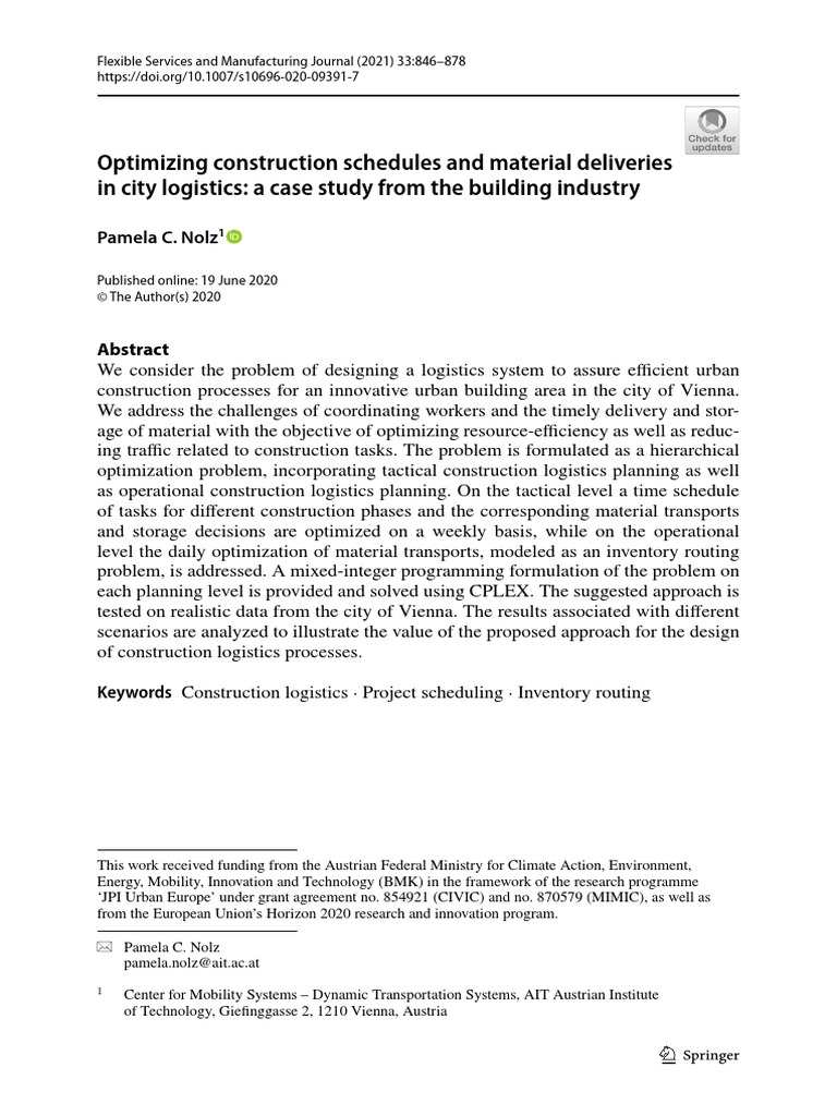 Optimizing Construction Schedules and Material Deliveries | PDF ...