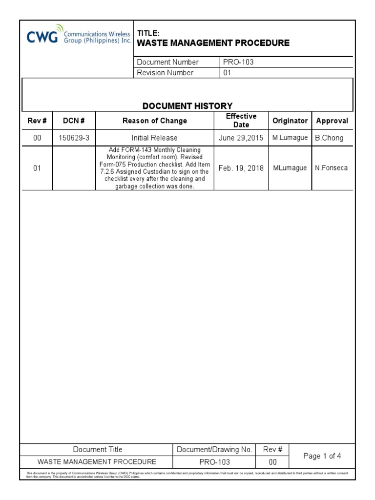 Waste Management Procedure Overview | PDF | Waste Management | Waste
