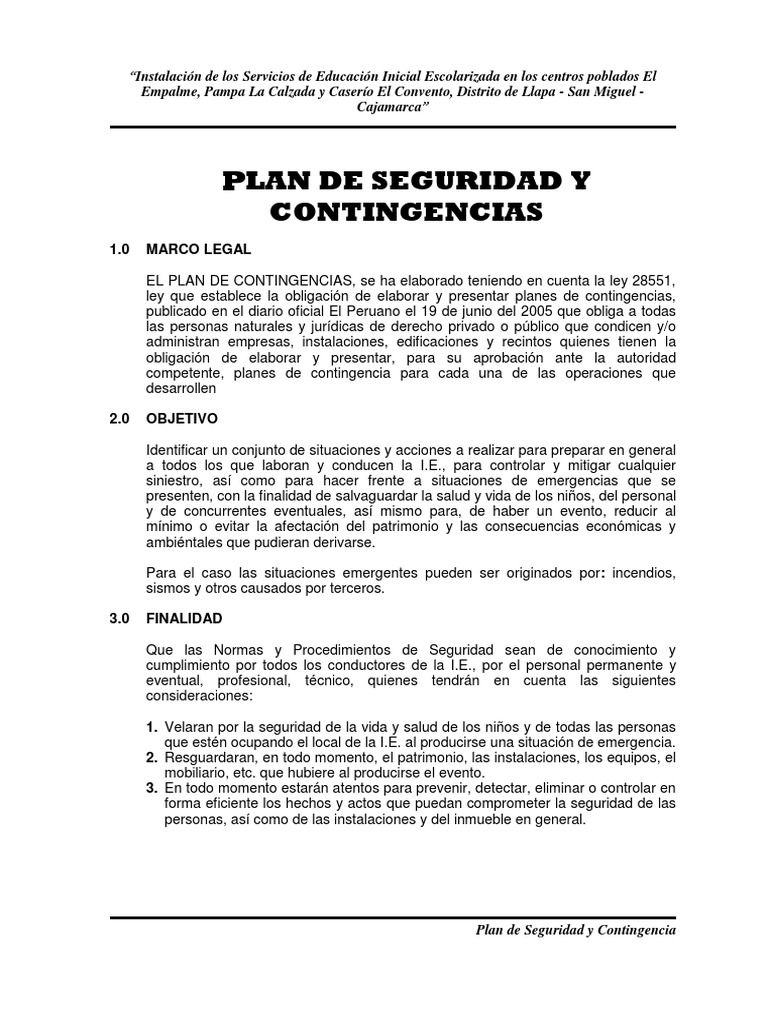 Plan de Seguridad y Contingencia | PDF | Primeros auxilios | Defensa Civil