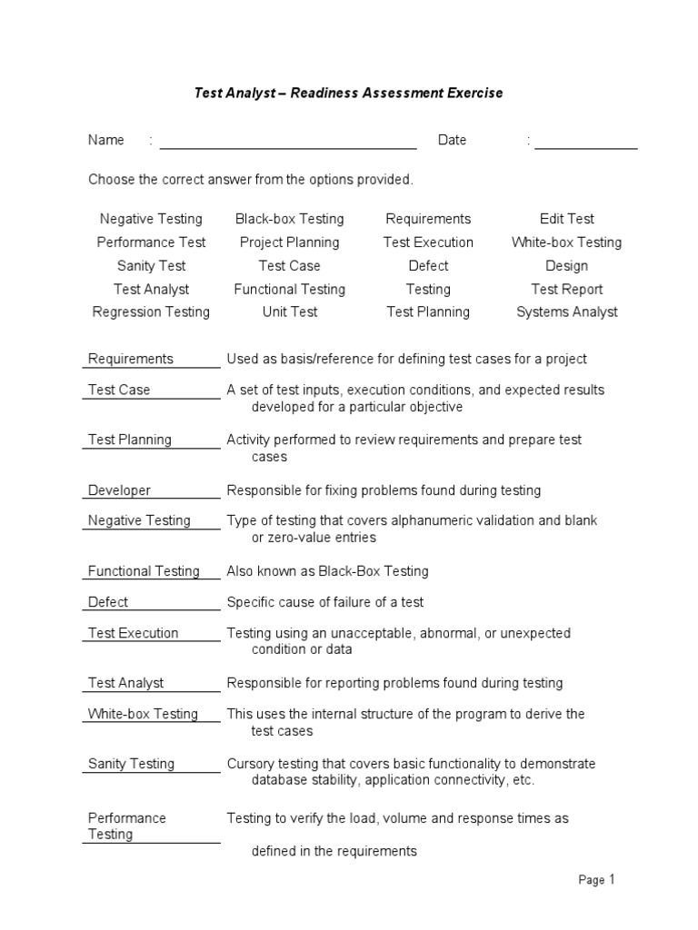 Test Analyst Readiness Assessment Guide | PDF | Software Testing ...