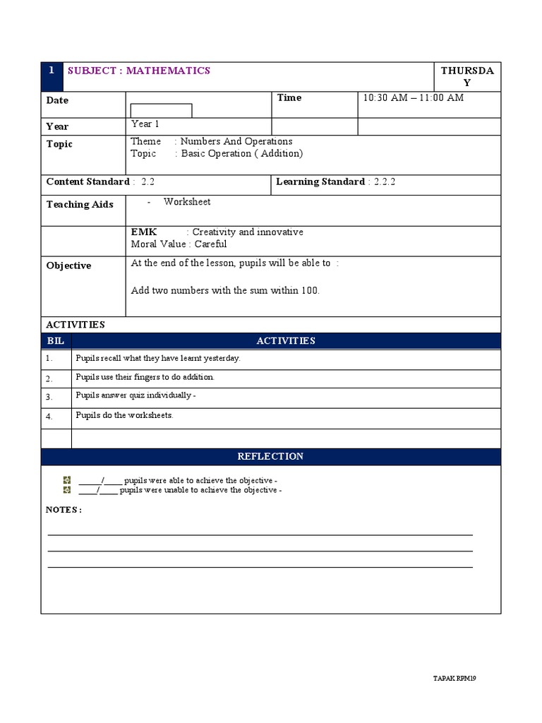 10:30 AM - 11:00 AM Year 1 Theme: Numbers and Operations Topic: Basic ...