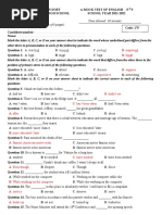 (This Paper Consists of 6 Pages) Time Allowed: 60 Minutes: A. Watched B. Stopped C. Pushed