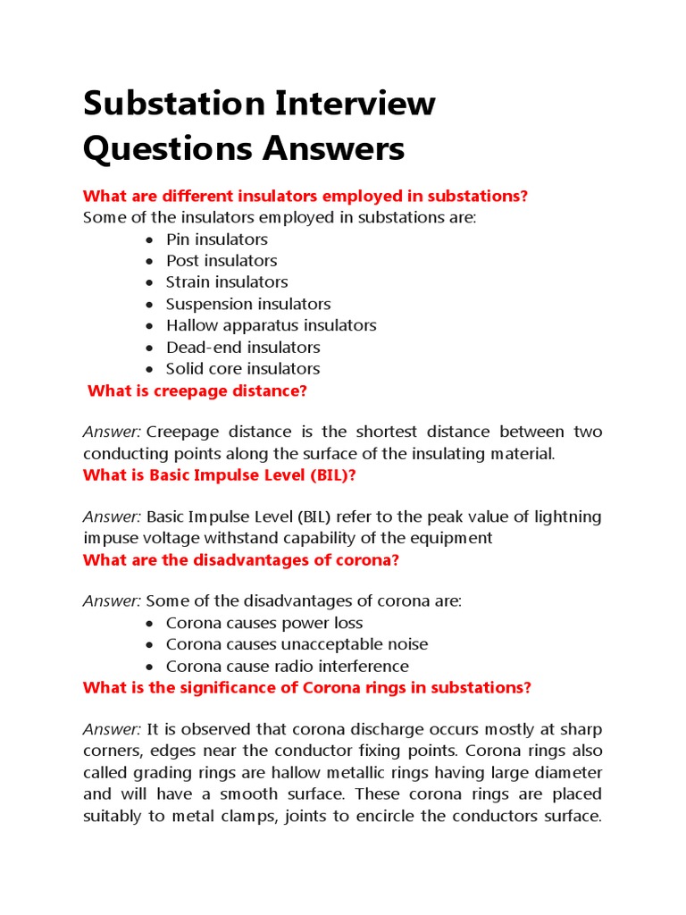 Substation Interview Questions Answers PDF Electrical Substation