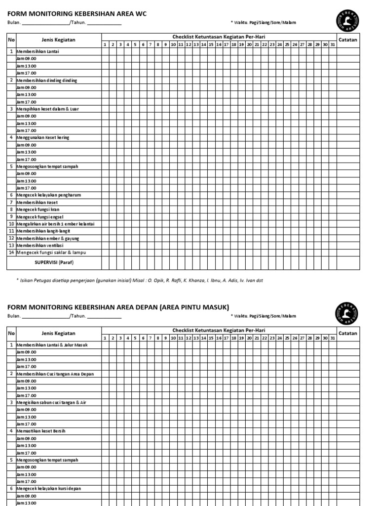 Form Monitoring Kebersihan | PDF