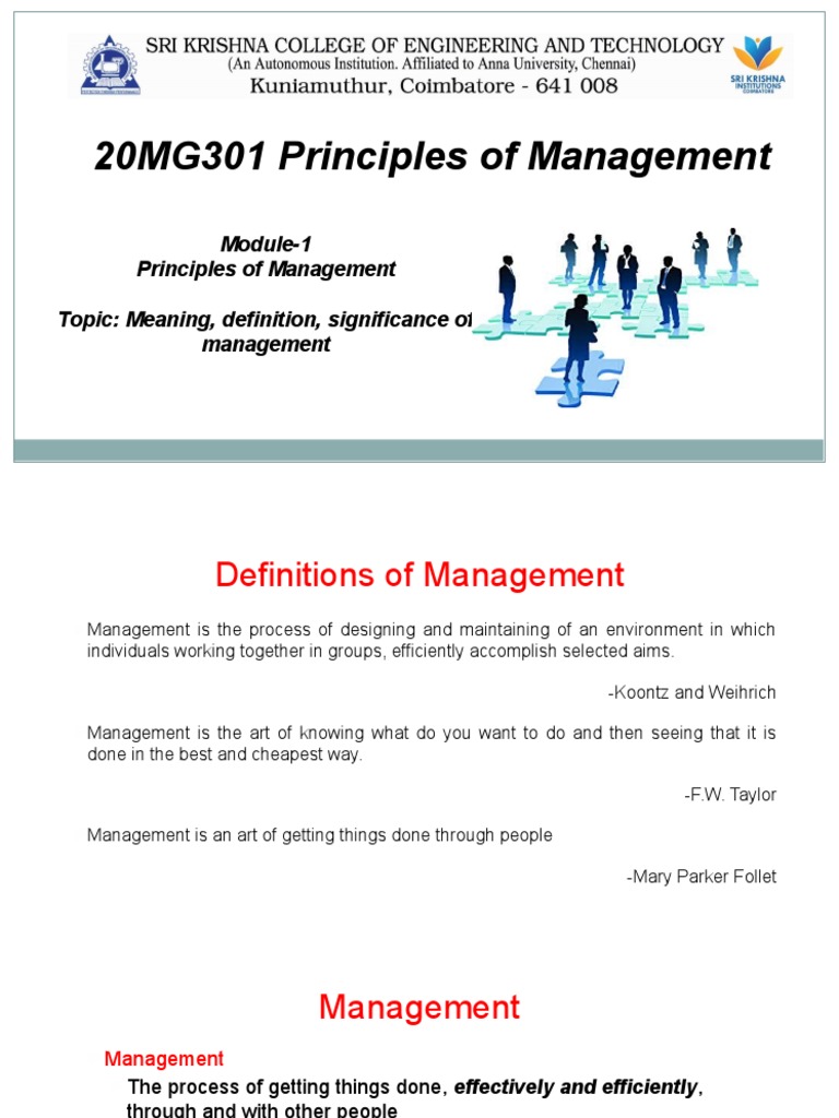 1.1 - Principles of Management - Meaning, Definition, Significance of