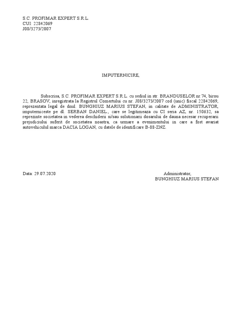 Model Imputernicire ASIGURARE PDF