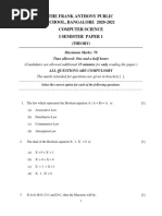 The Frank Anthony Public SCHOOL, BANGALORE 2020-2021 Computer Science I Semister Paper 1