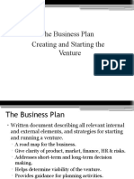 The Business Plan Creating and Starting The Venture