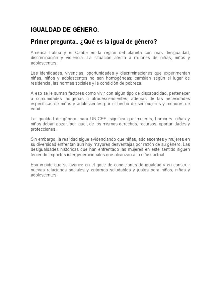 Igualdad de Género en Niños y Niñas | PDF | Igualdad de género ...