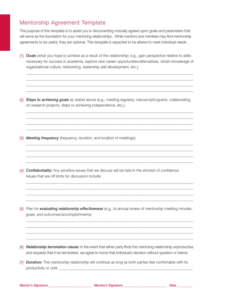 Mentorship Agreement Template | PDF | Mentorship | Behavioural Sciences