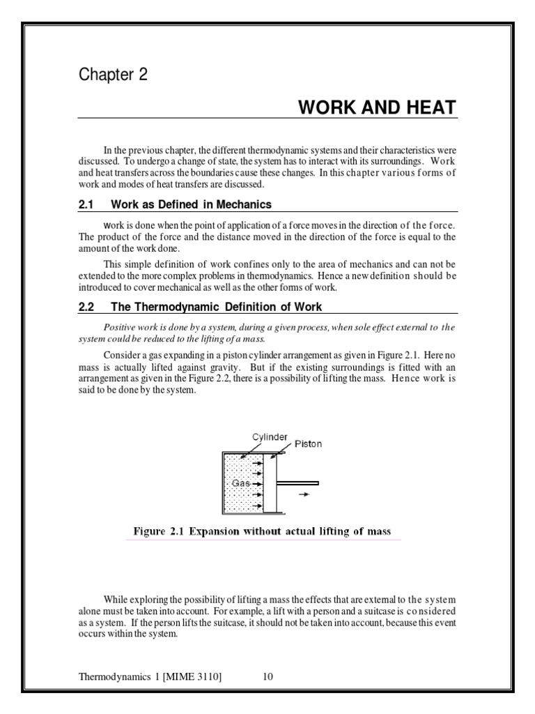 Work and Heat: 2.1 Work As Defined in Mechanics | PDF | Heat | Heat ...