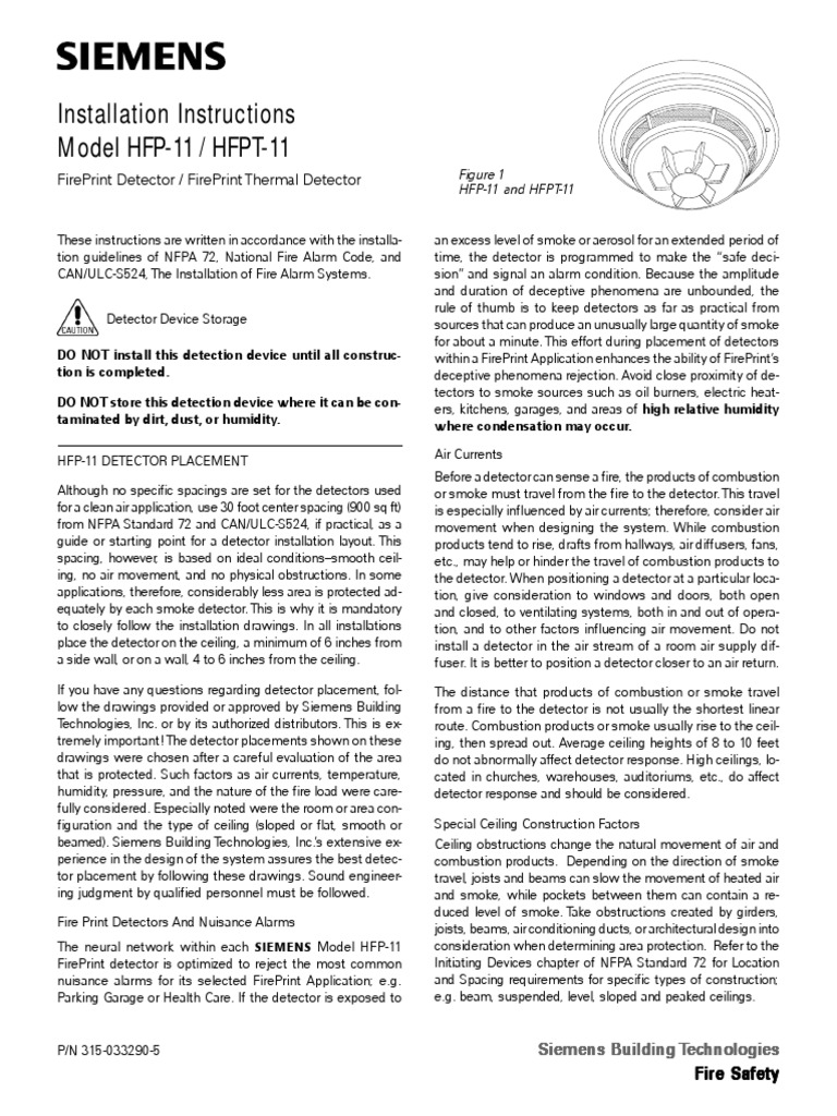 Installation Instructions Model Hfp-11 / Hfpt-11: Fireprint Detector ...