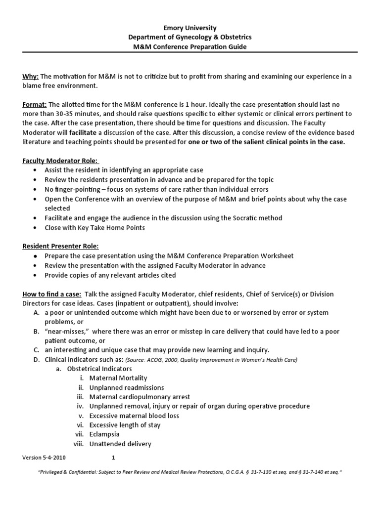 Emory ObGyn M and M Conference Preparation Guide FINAL 5 4 2010 PDF