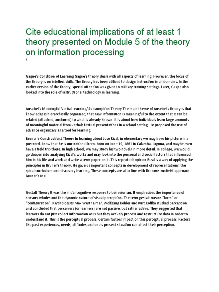 Educational Implications of Learning Theories | PDF | Science & Mathematics