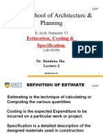 Amity School of Architecture & Planning: Estimation, Costing & Specification