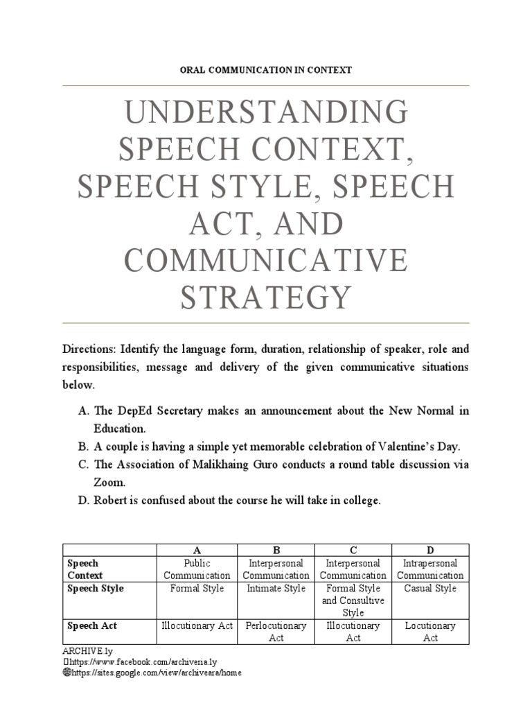 Oral Communication Contexts Explained | PDF | Communication | Cognition