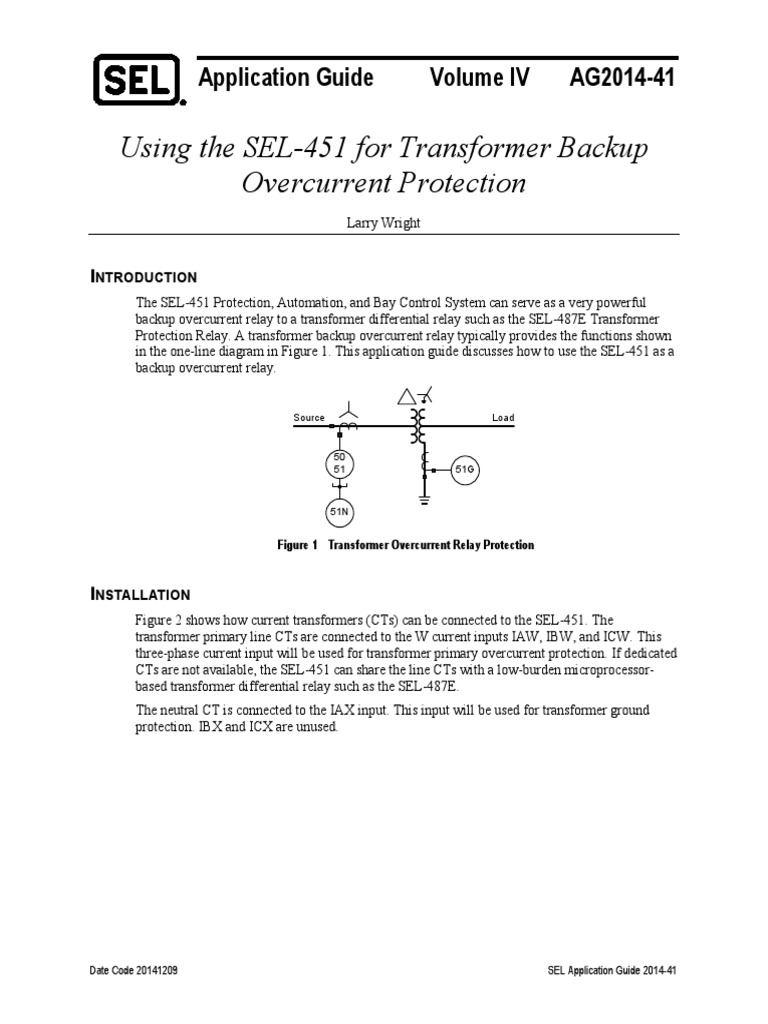 Using The SEL451 For Transformer Backup Overcurrent Protection PDF